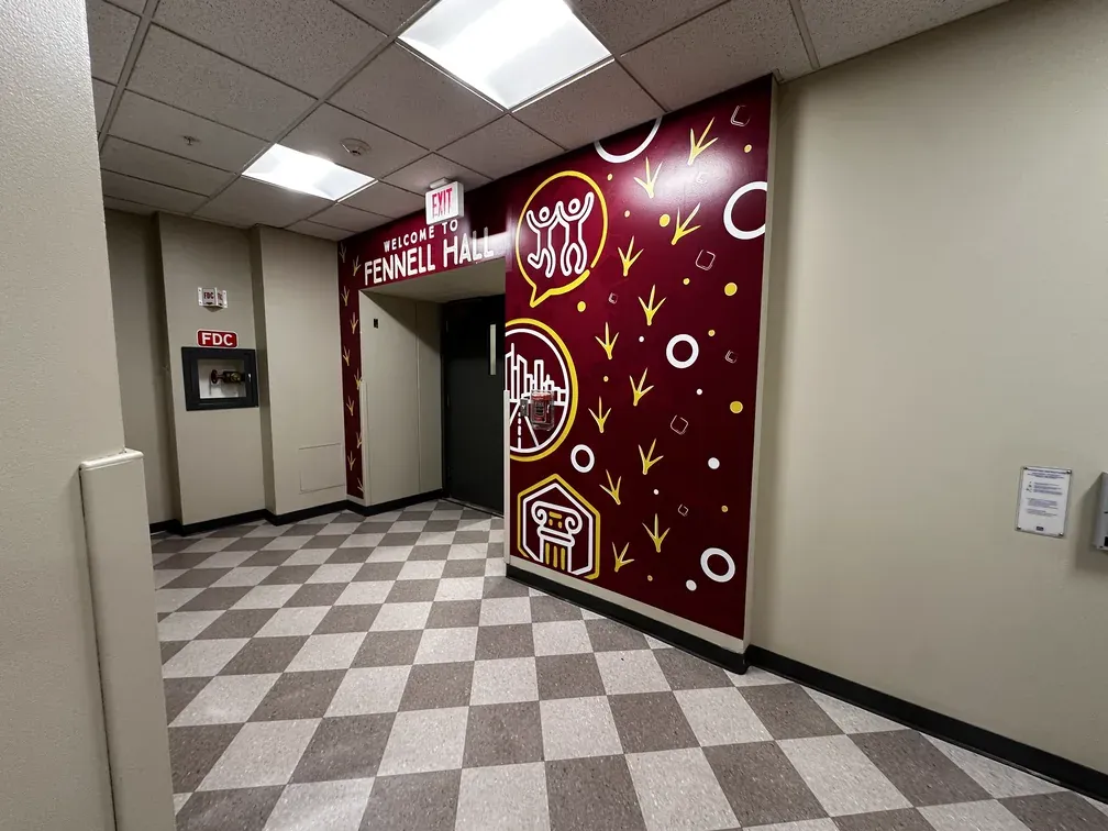 Fennell Hall entrance wayfinding mural