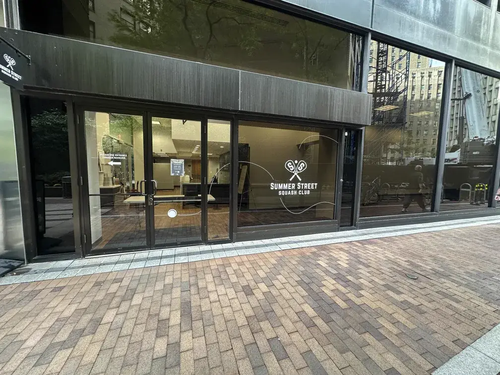 Summer Street Squash Club etched effect window graphics
